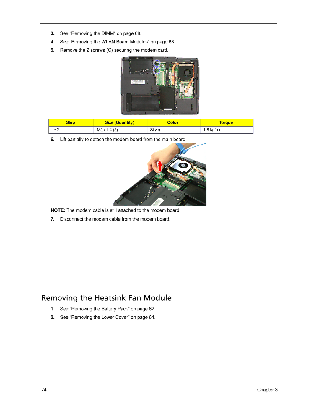 Acer 7520 manual Removing the Heatsink Fan Module 