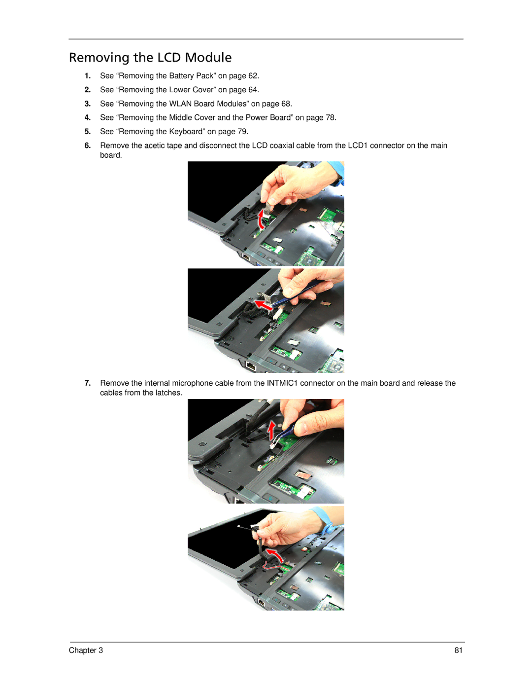 Acer 7520 manual Removing the LCD Module 