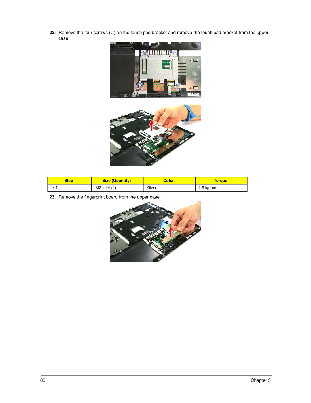 Acer 7520 manual Remove the fingerprint board from the upper case 