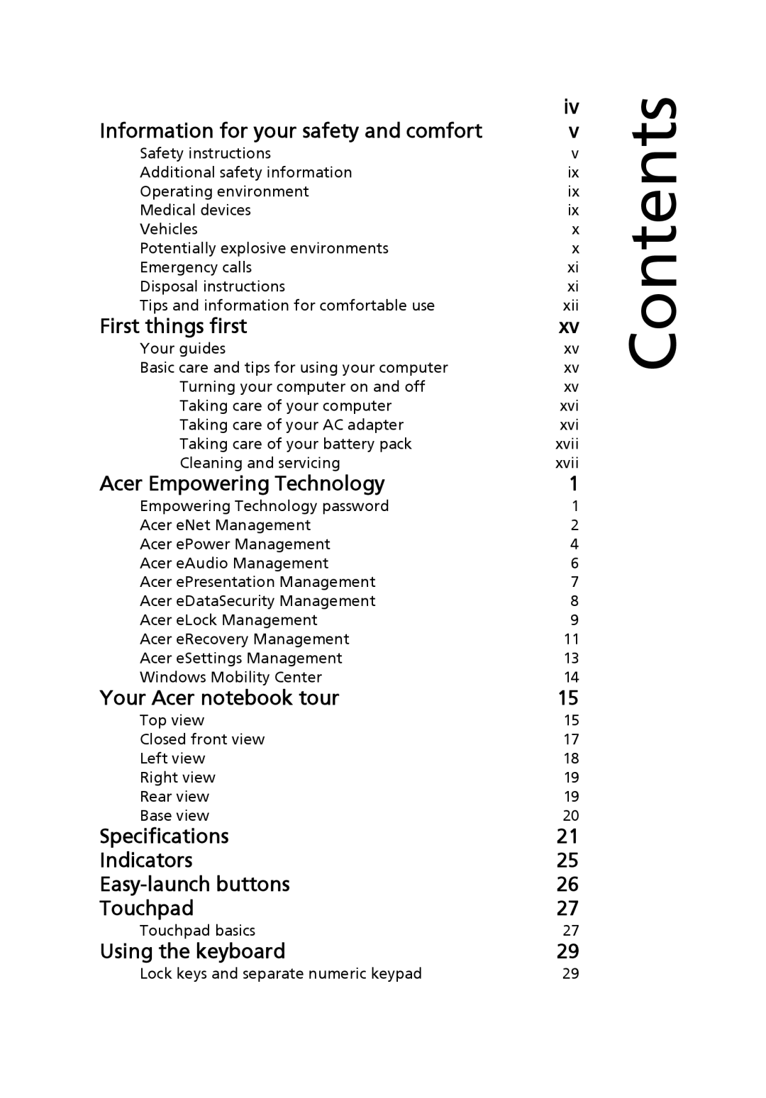 Acer 7520G, 7220 manual Contents 