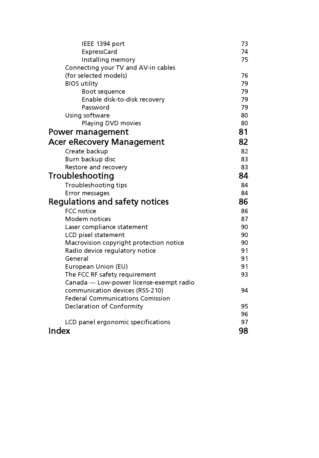 Acer 7520G, 7220 manual Power management Acer eRecovery Management 