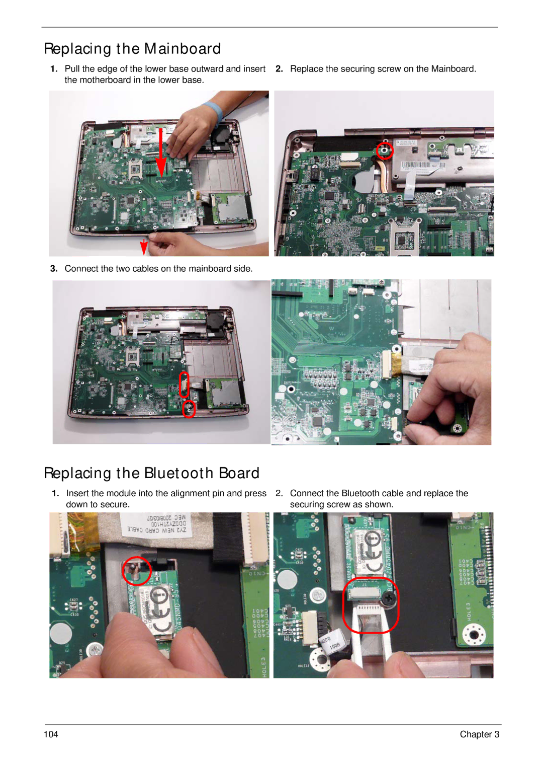 Acer 7530G manual Replacing the Mainboard, Replacing the Bluetooth Board 