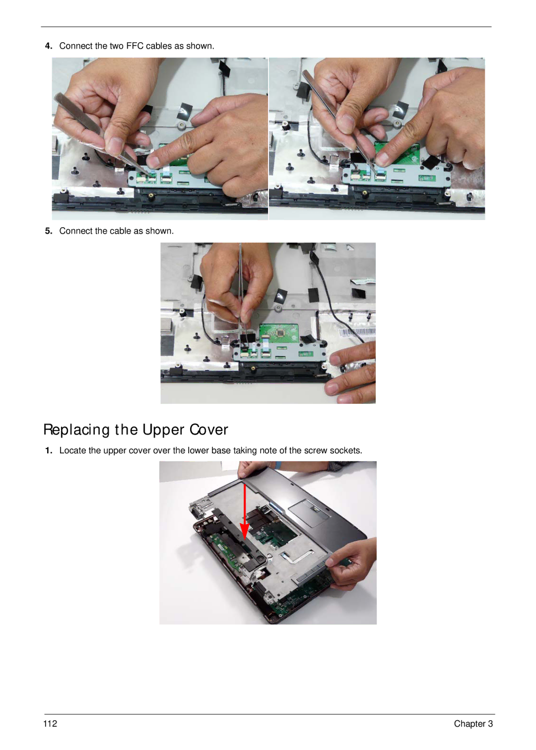 Acer 7530G manual Replacing the Upper Cover 