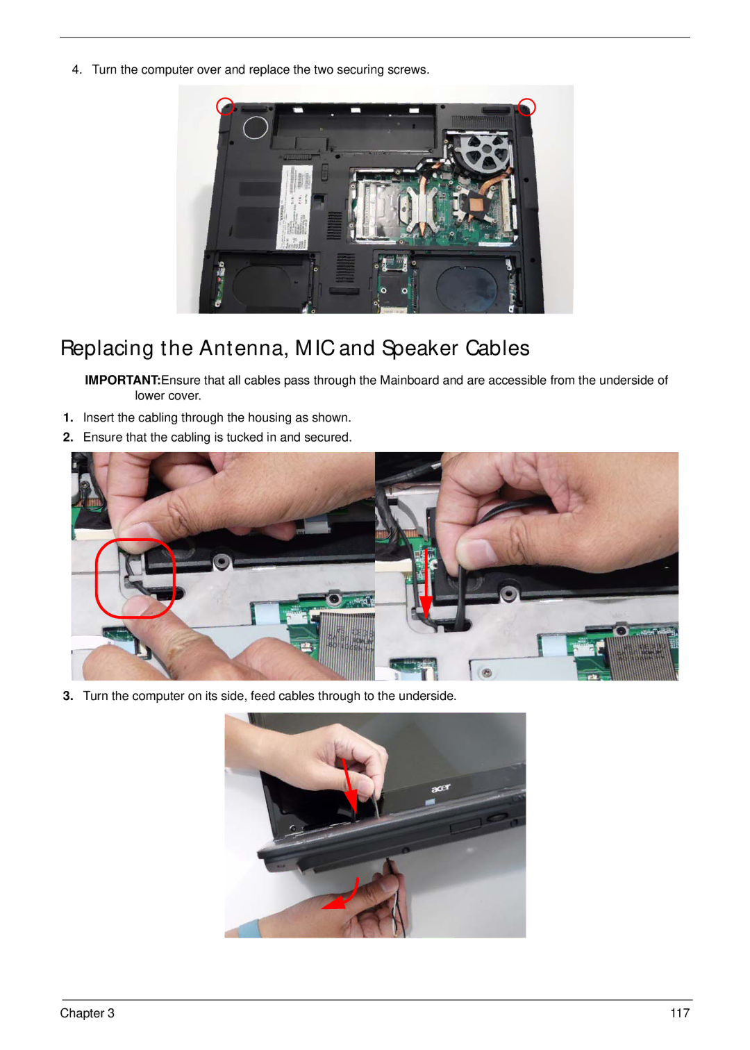 Acer 7530G manual Replacing the Antenna, MIC and Speaker Cables 