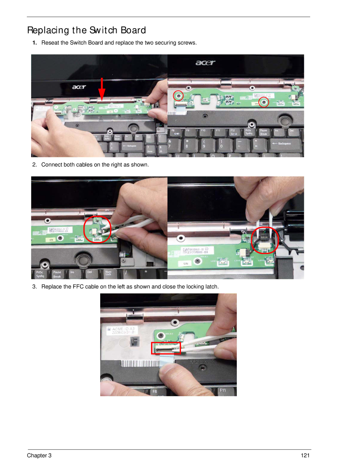 Acer 7530G manual Replacing the Switch Board 