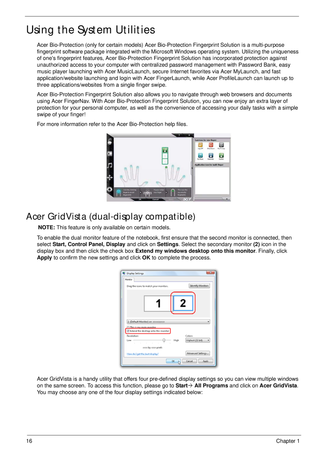 Acer 7530G manual Using the System Utilities, Acer GridVista dual-display compatible 