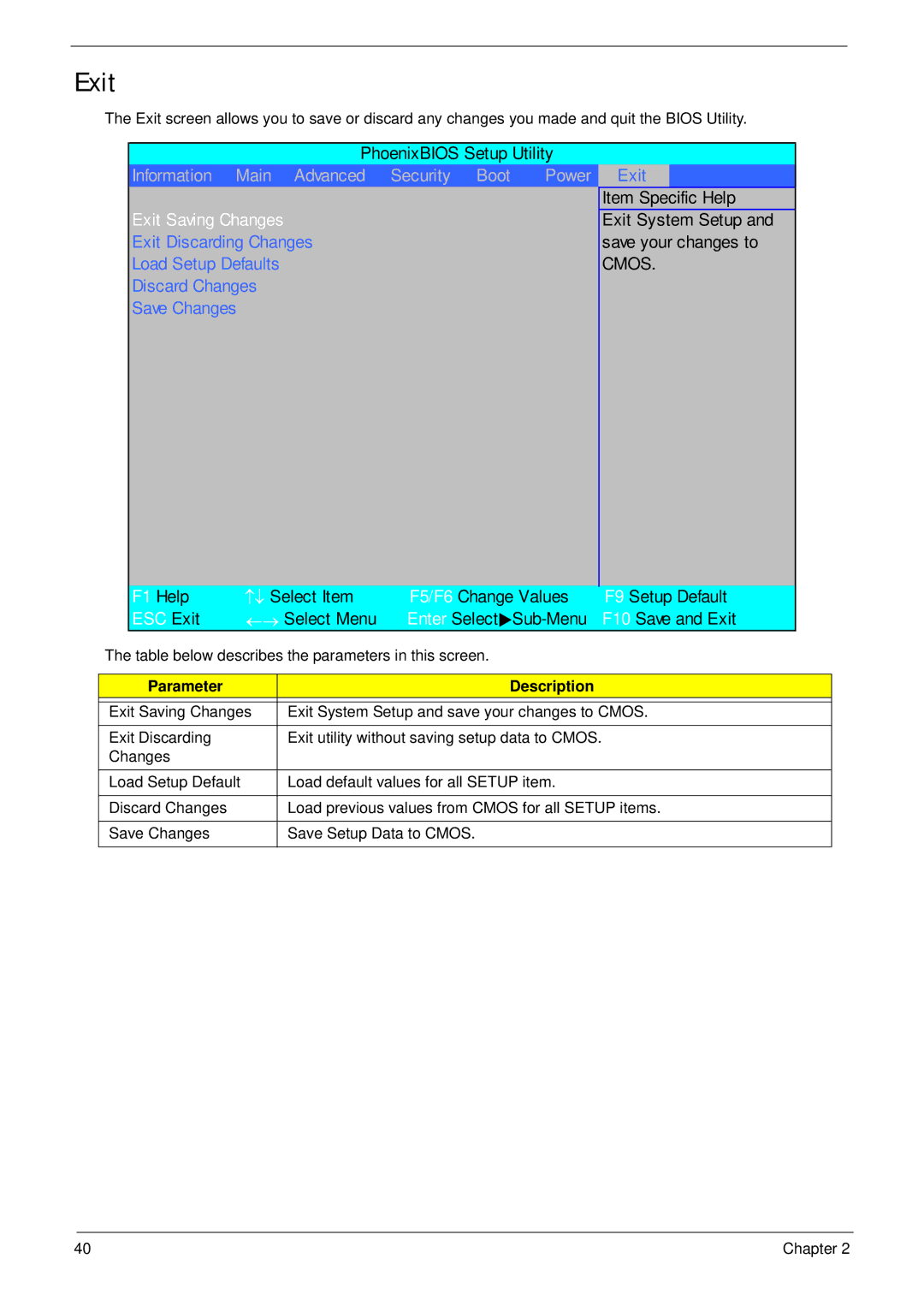 Acer 7530G manual Exit Saving Changes 