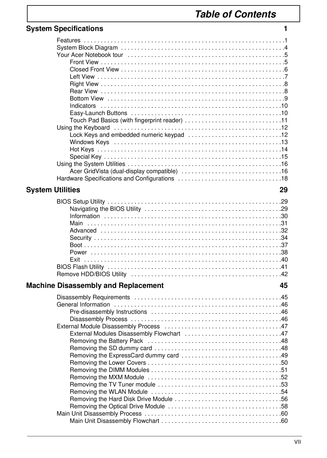 Acer 7530G manual Table of Contents 