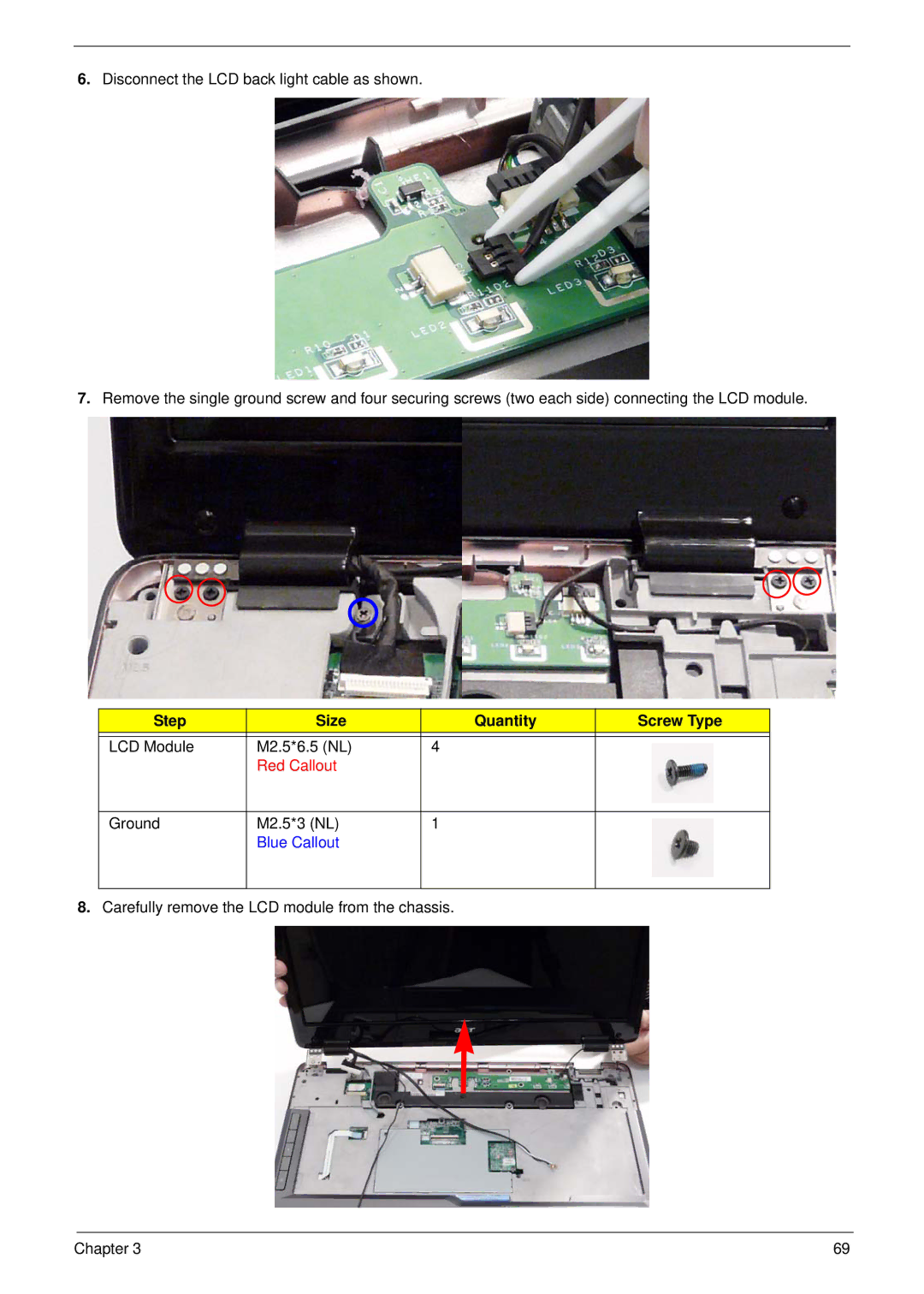 Acer 7530G manual LCD Module M2.5*6.5 NL 