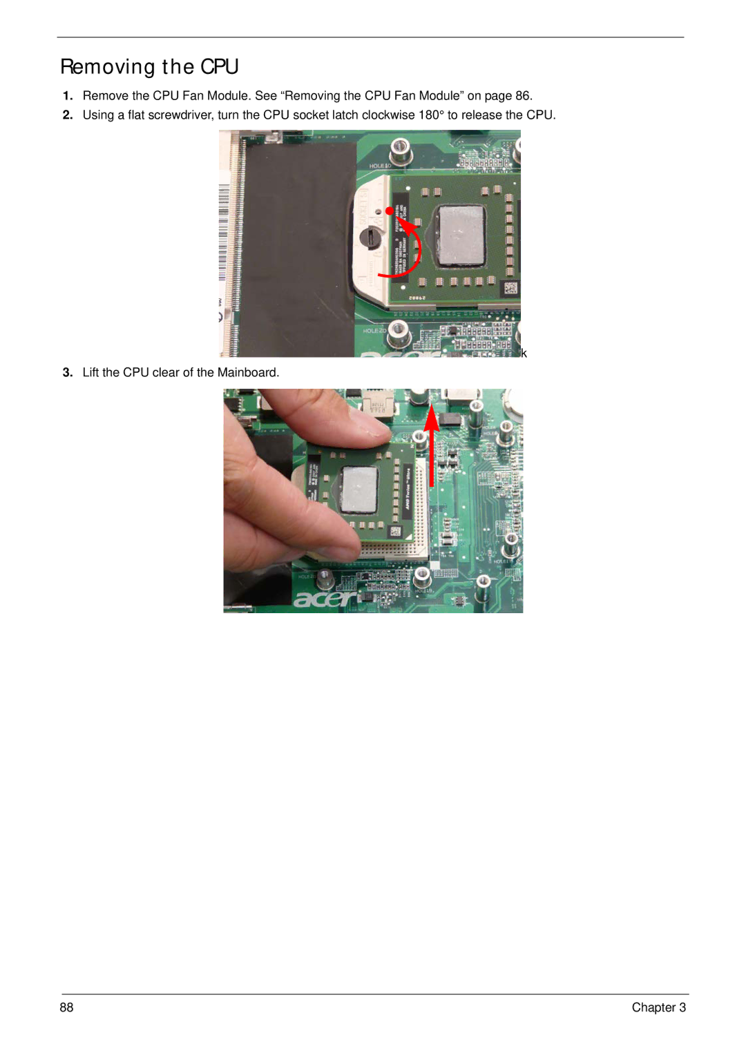 Acer 7530G manual Removing the CPU 