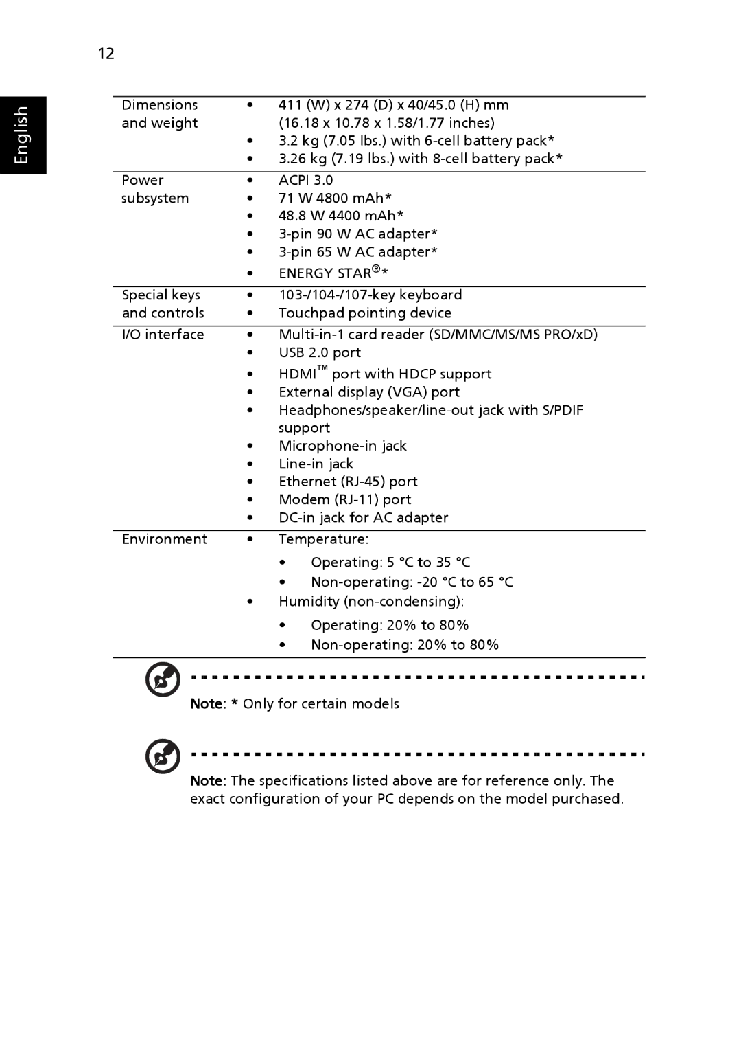 Acer 7540 Series manual Energy Star 