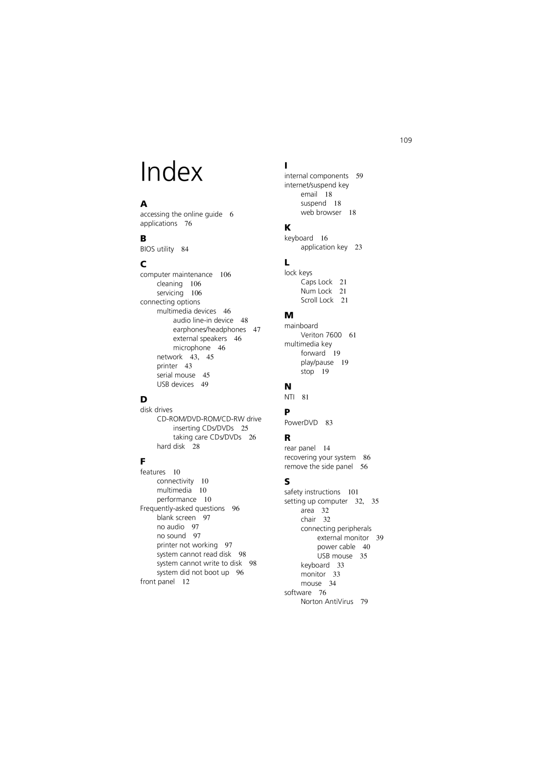 Acer 7600 series manual Index 