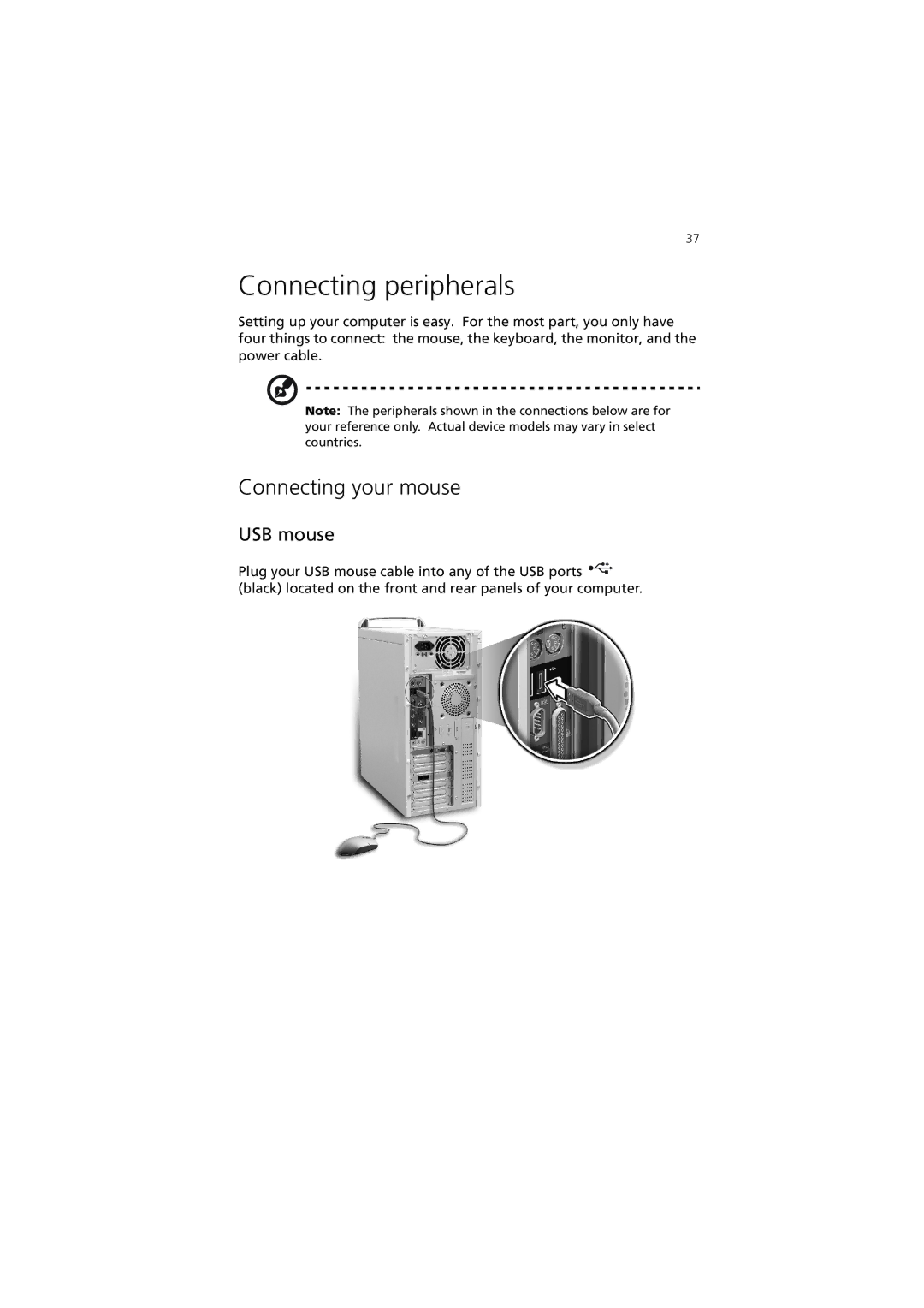 Acer 7600 manual Connecting peripherals, Connecting your mouse, USB mouse 