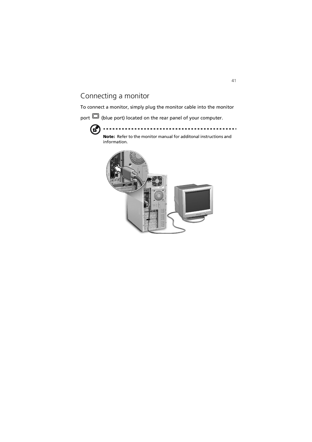 Acer 7600 manual Connecting a monitor 