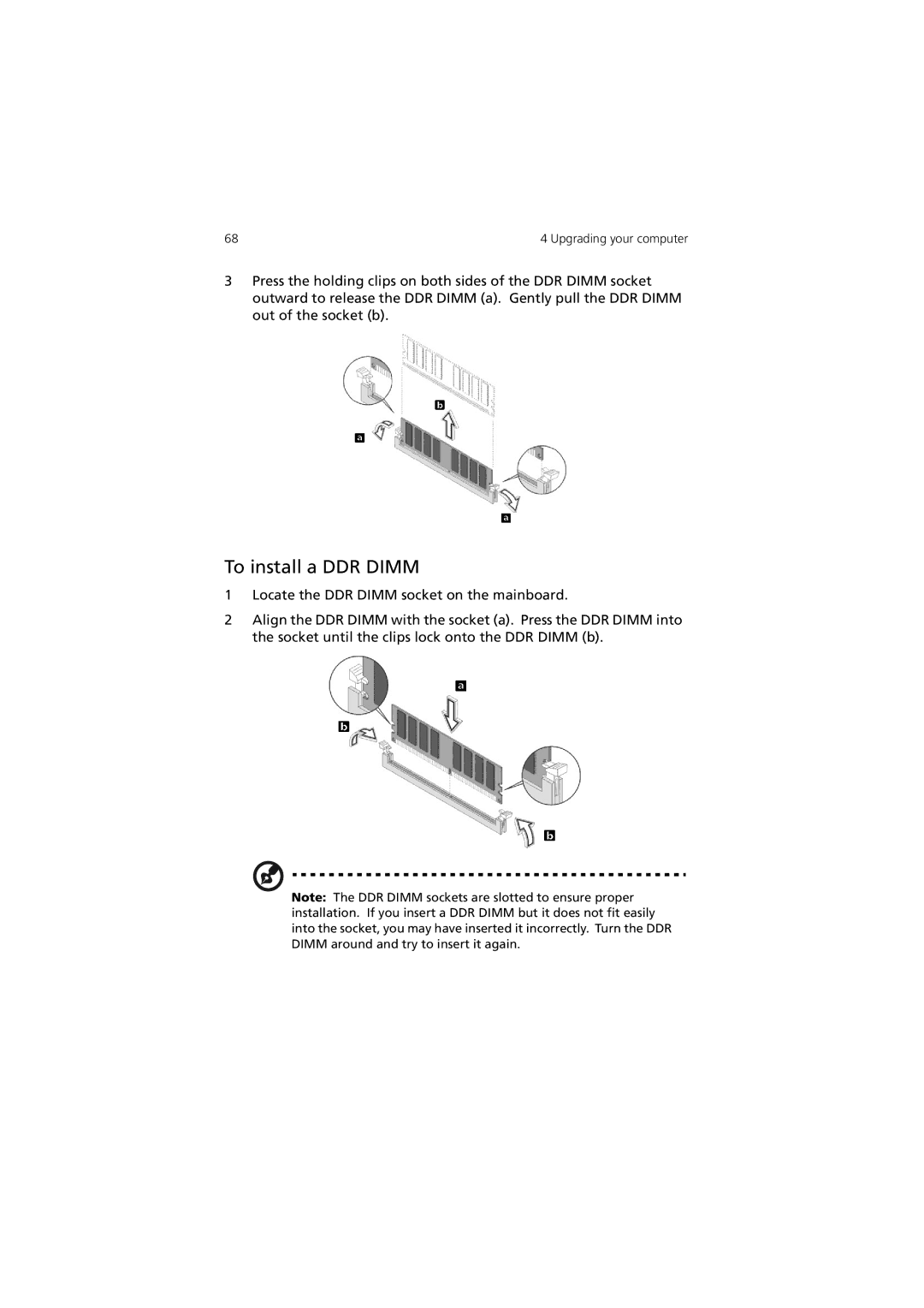 Acer 7600 manual To install a DDR Dimm 