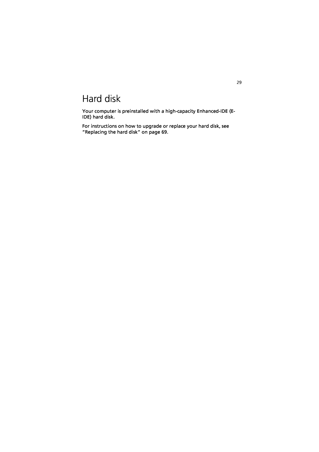Acer 7600 manual Hard disk 