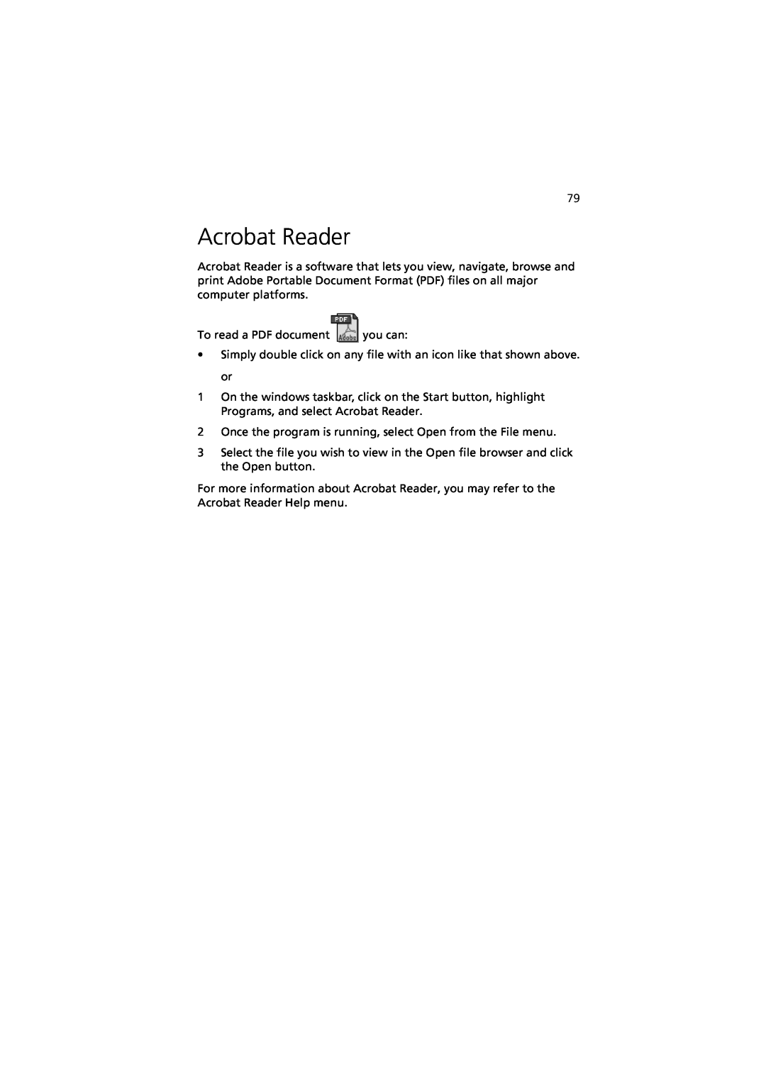Acer 7600 manual Acrobat Reader 