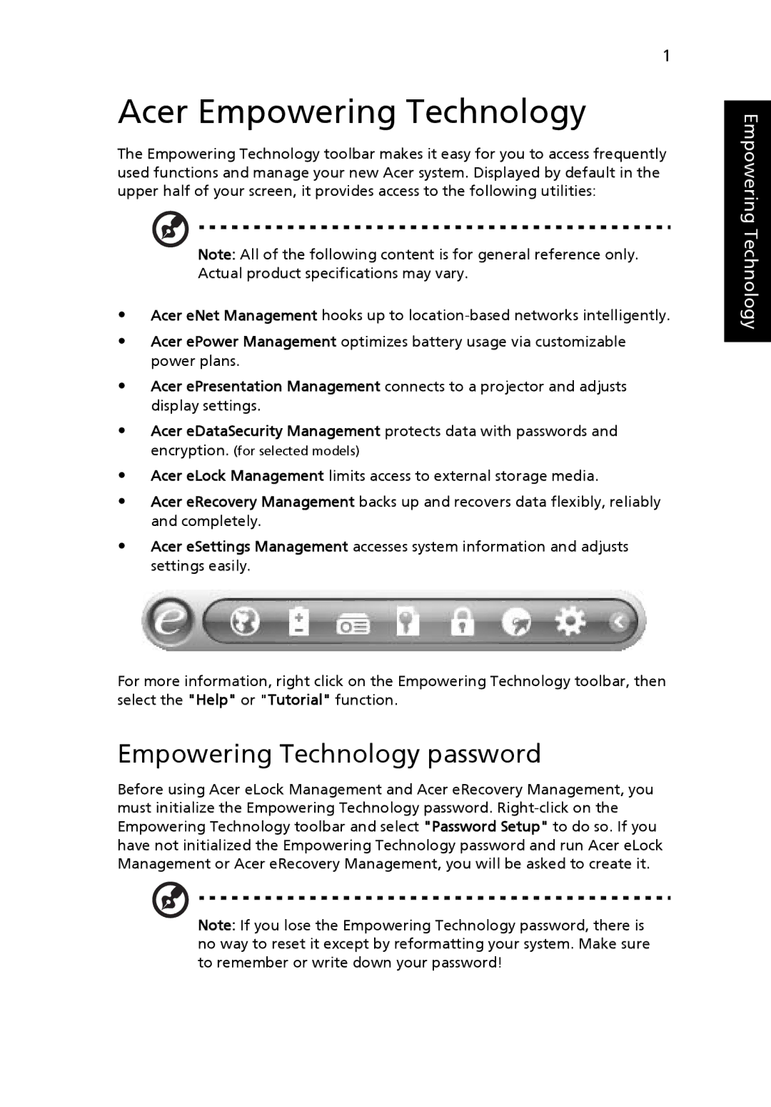 Acer 7620Z manual Acer Empowering Technology, Empowering Technology password 