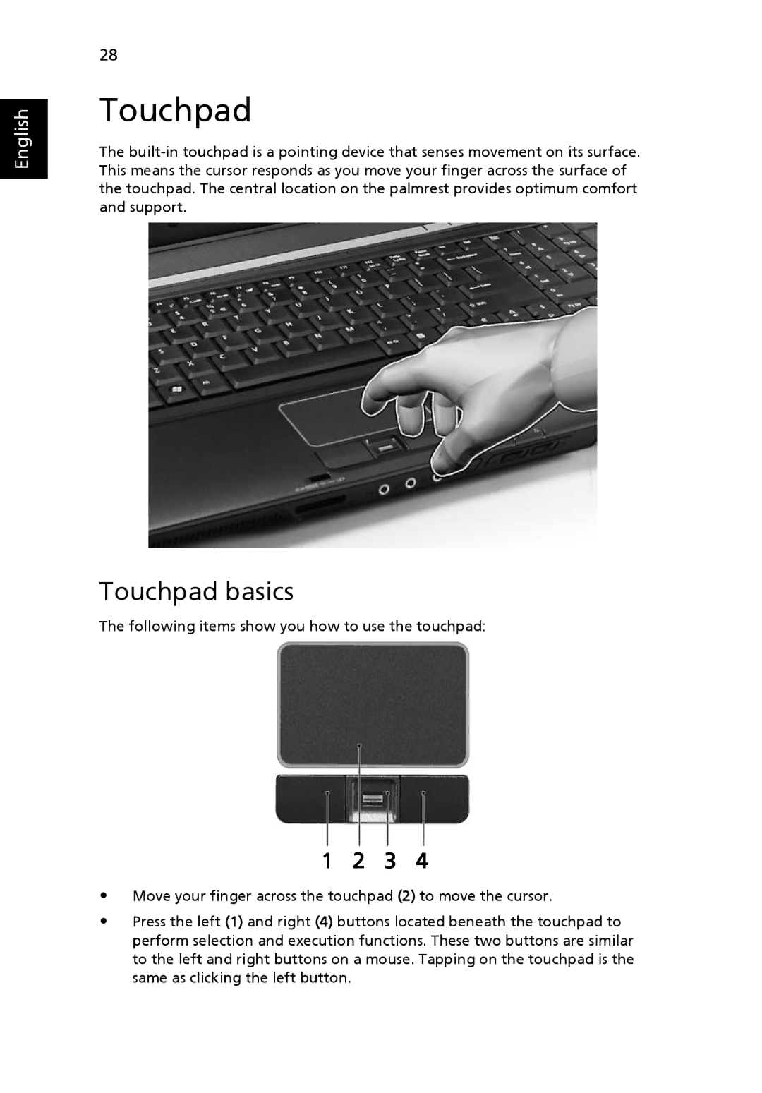 Acer 7620Z manual Touchpad basics 