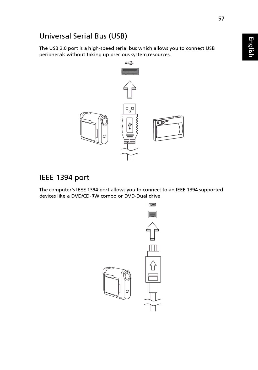 Acer 7620Z manual Universal Serial Bus USB, Ieee 1394 port 