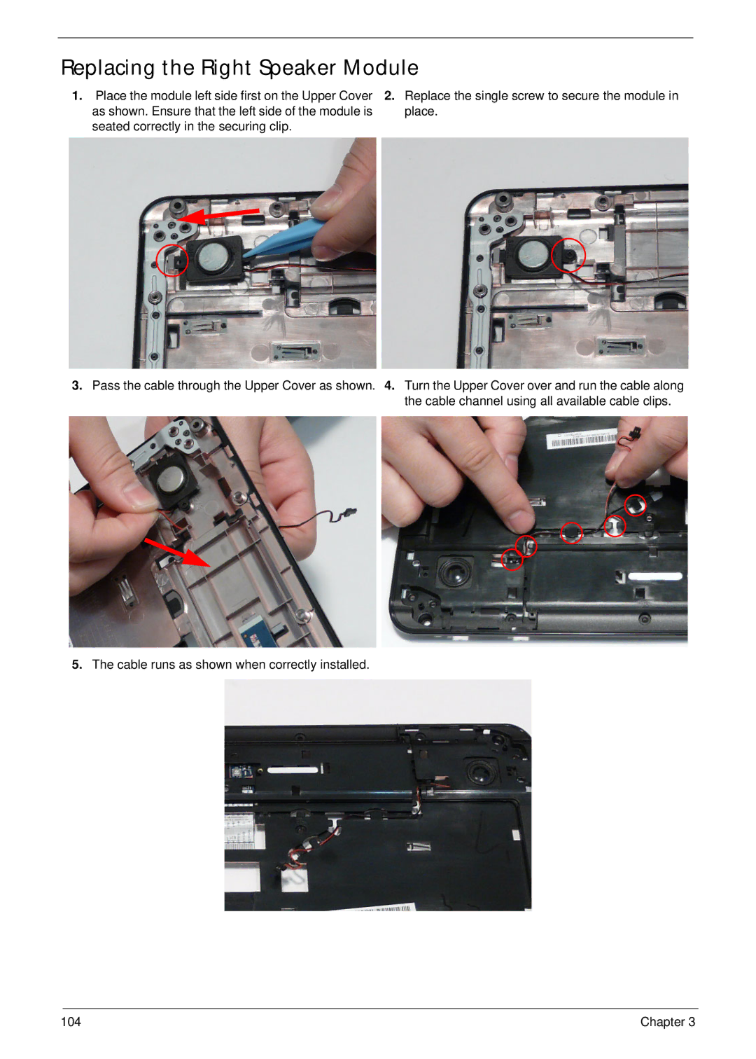 Acer 7715Z, 7315 manual Replacing the Right Speaker Module 