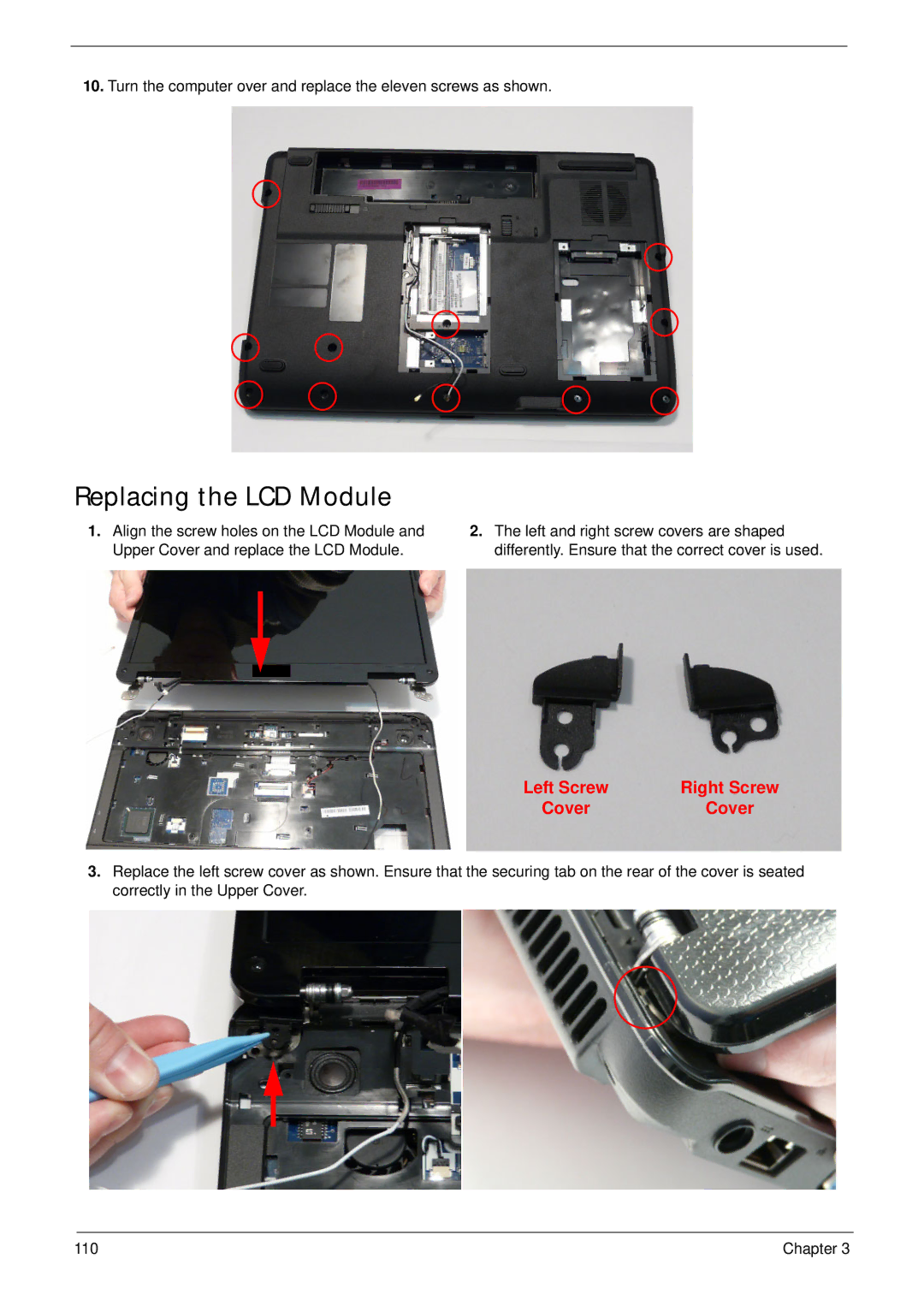 Acer 7715Z, 7315 manual Replacing the LCD Module, Cover 