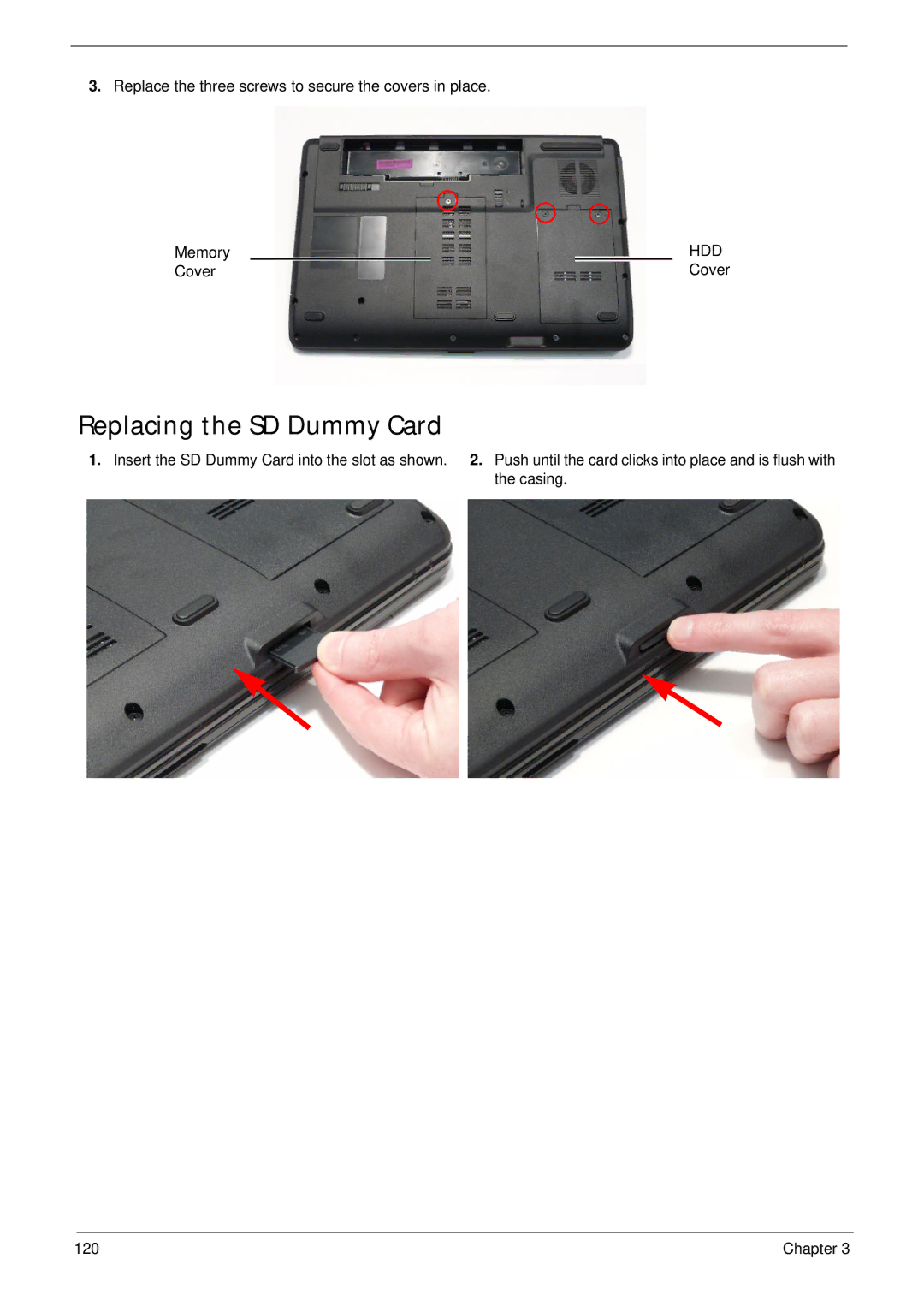 Acer 7715Z, 7315 manual Replacing the SD Dummy Card, Hdd 