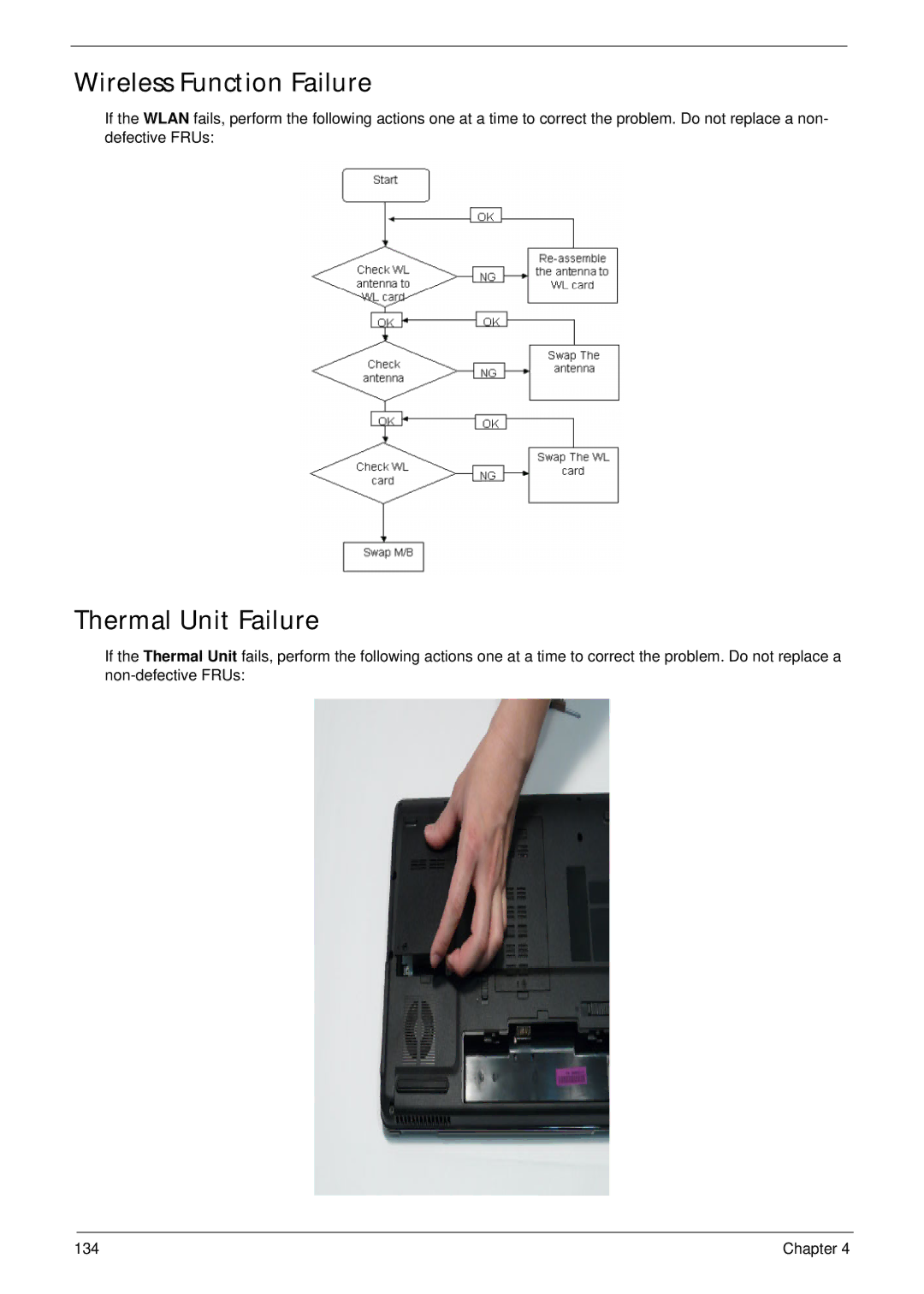 Acer 7715Z, 7315 manual Wireless Function Failure, Thermal Unit Failure 