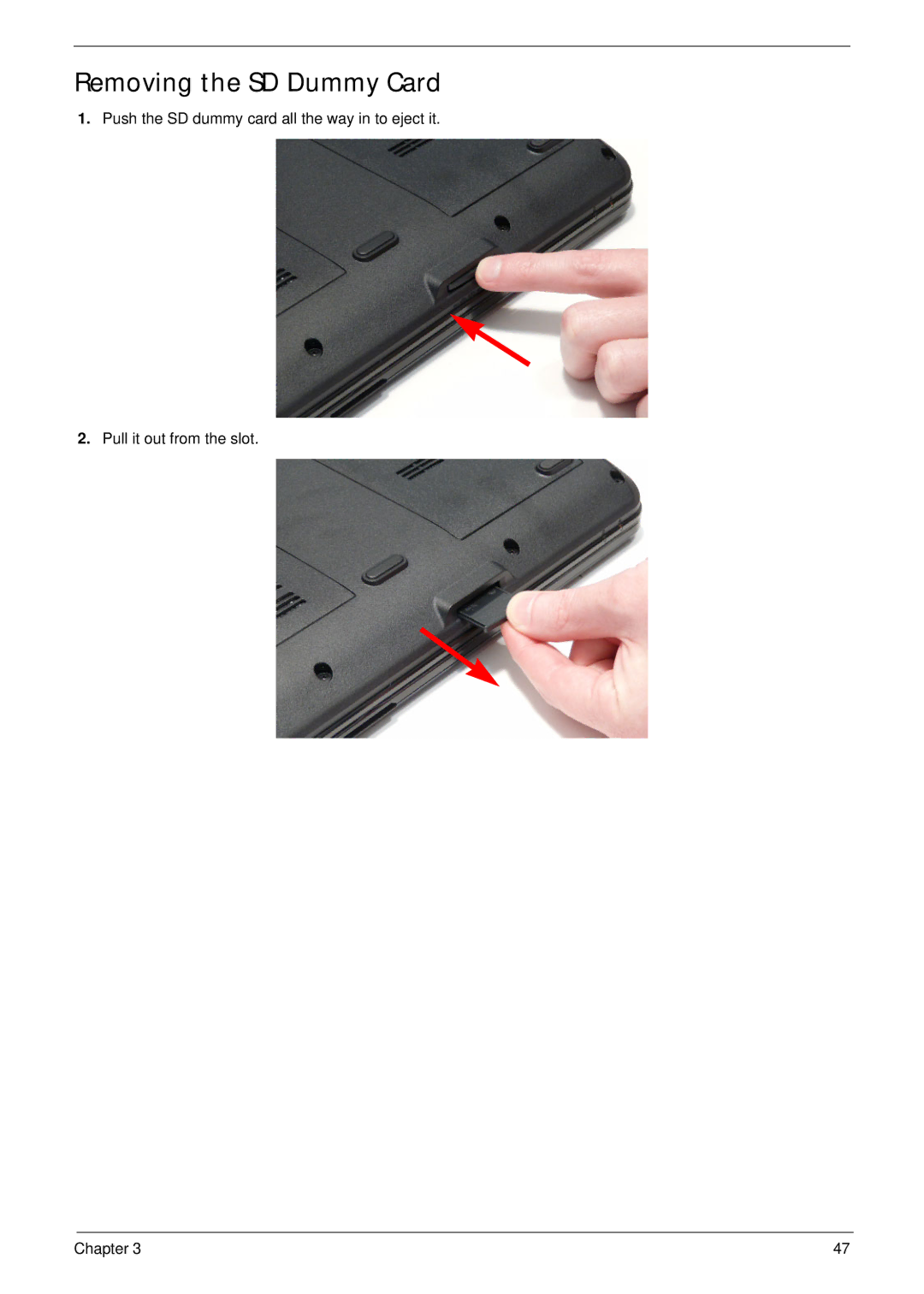 Acer 7315, 7715Z manual Removing the SD Dummy Card 