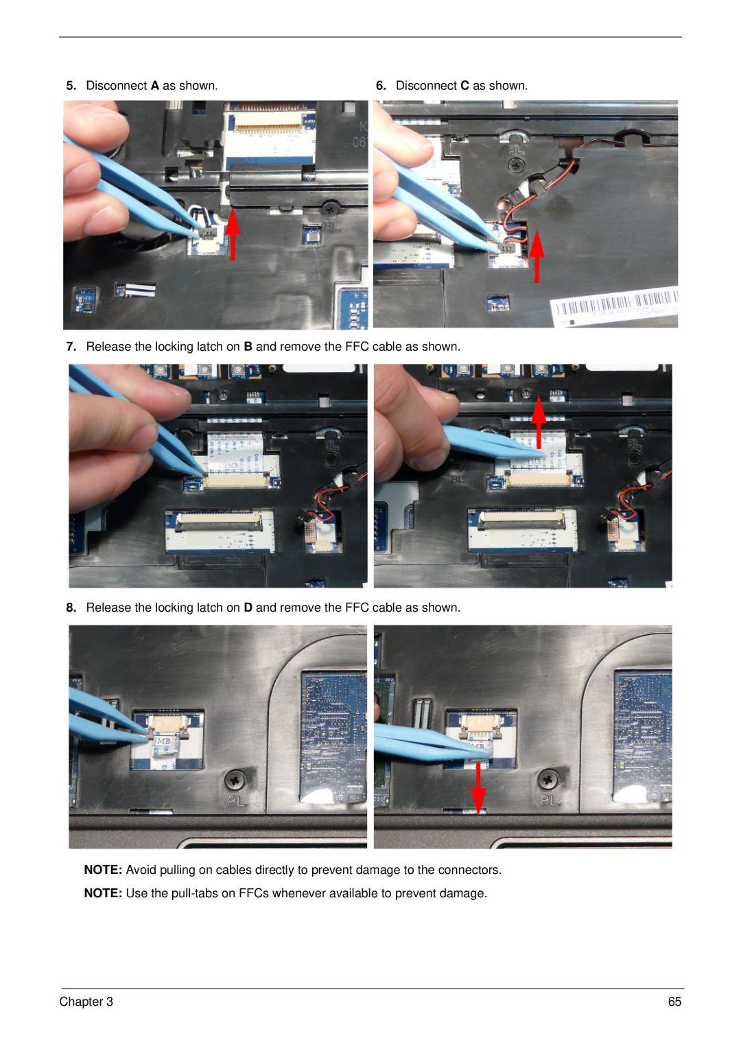 Acer 7315, 7715Z manual Disconnect a as shown Disconnect C as shown 
