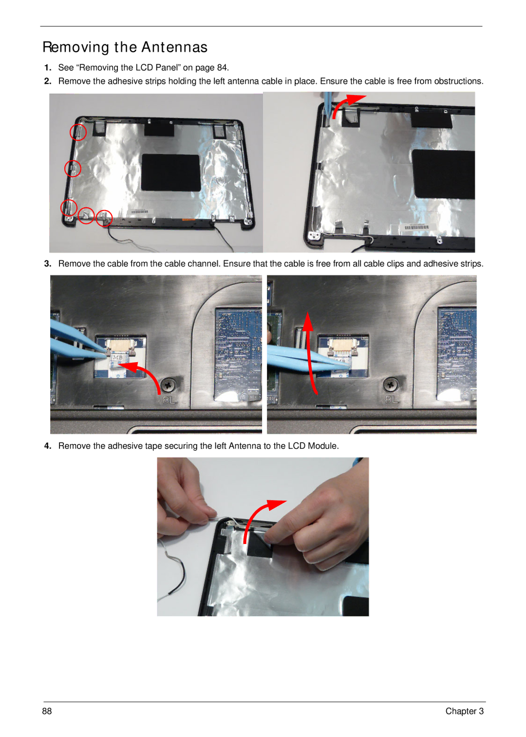 Acer 7715Z, 7315 manual Removing the Antennas 