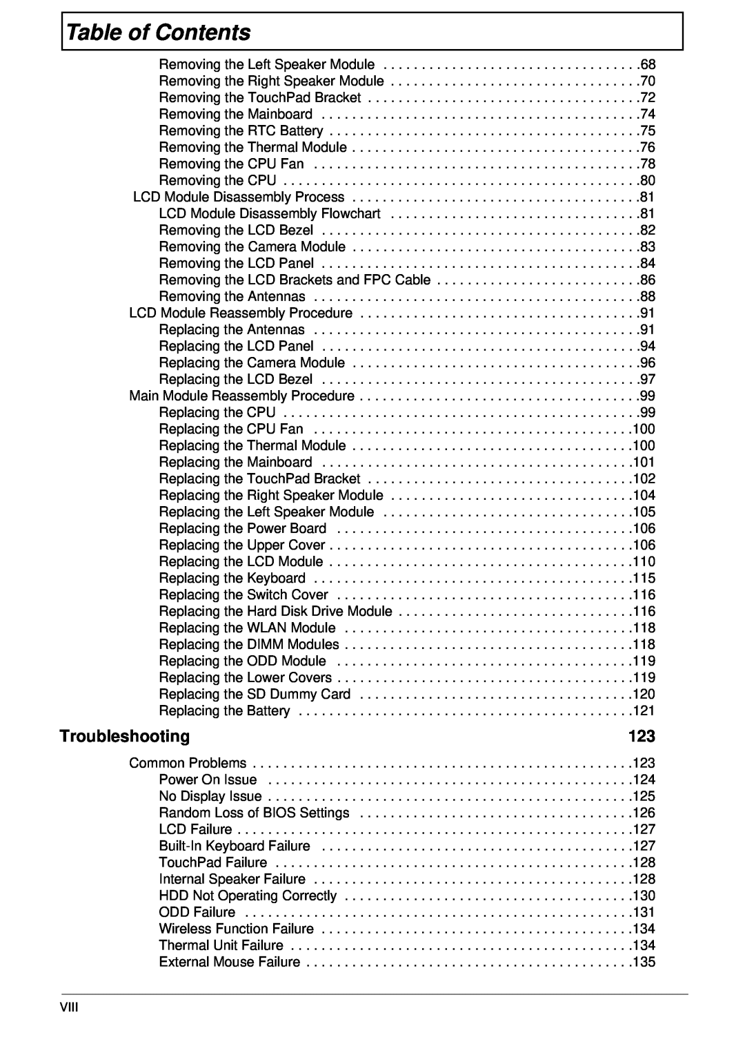 Acer 7715Z, 7315 manual Table of Contents, Troubleshooting 