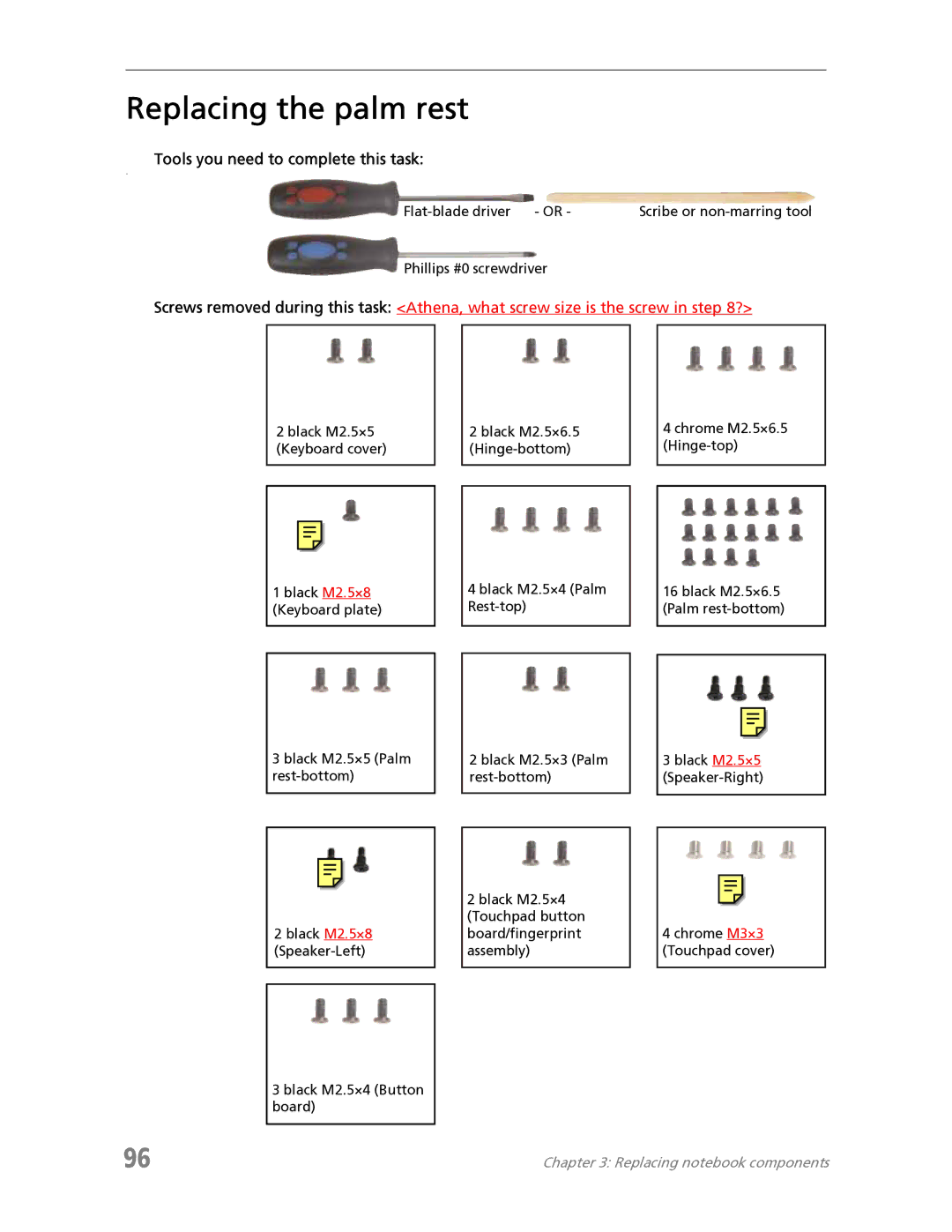 Acer 7730 manual Replacing the palm rest, Tools you need to complete this task 