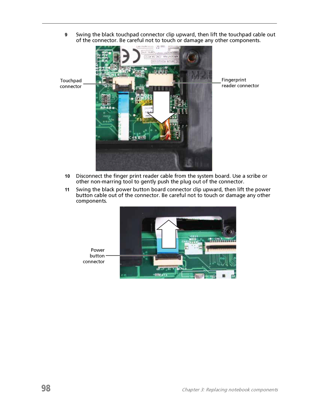 Acer 7730 manual Touchpad Fingerprint Connector Reader connector 