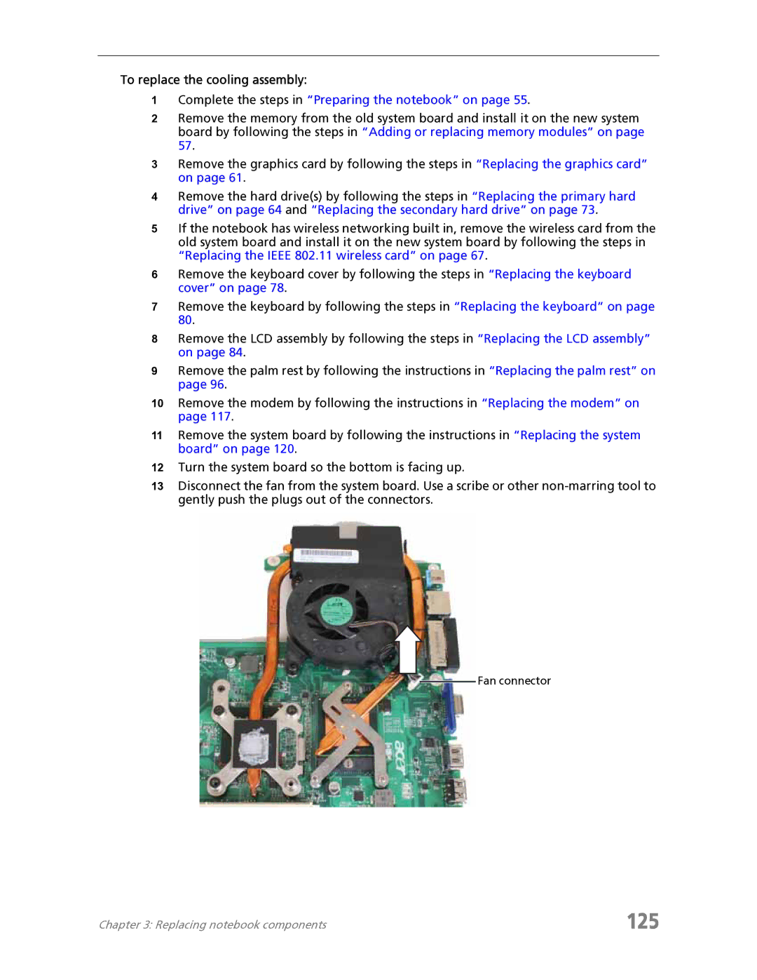 Acer 7730 manual 125, To replace the cooling assembly 