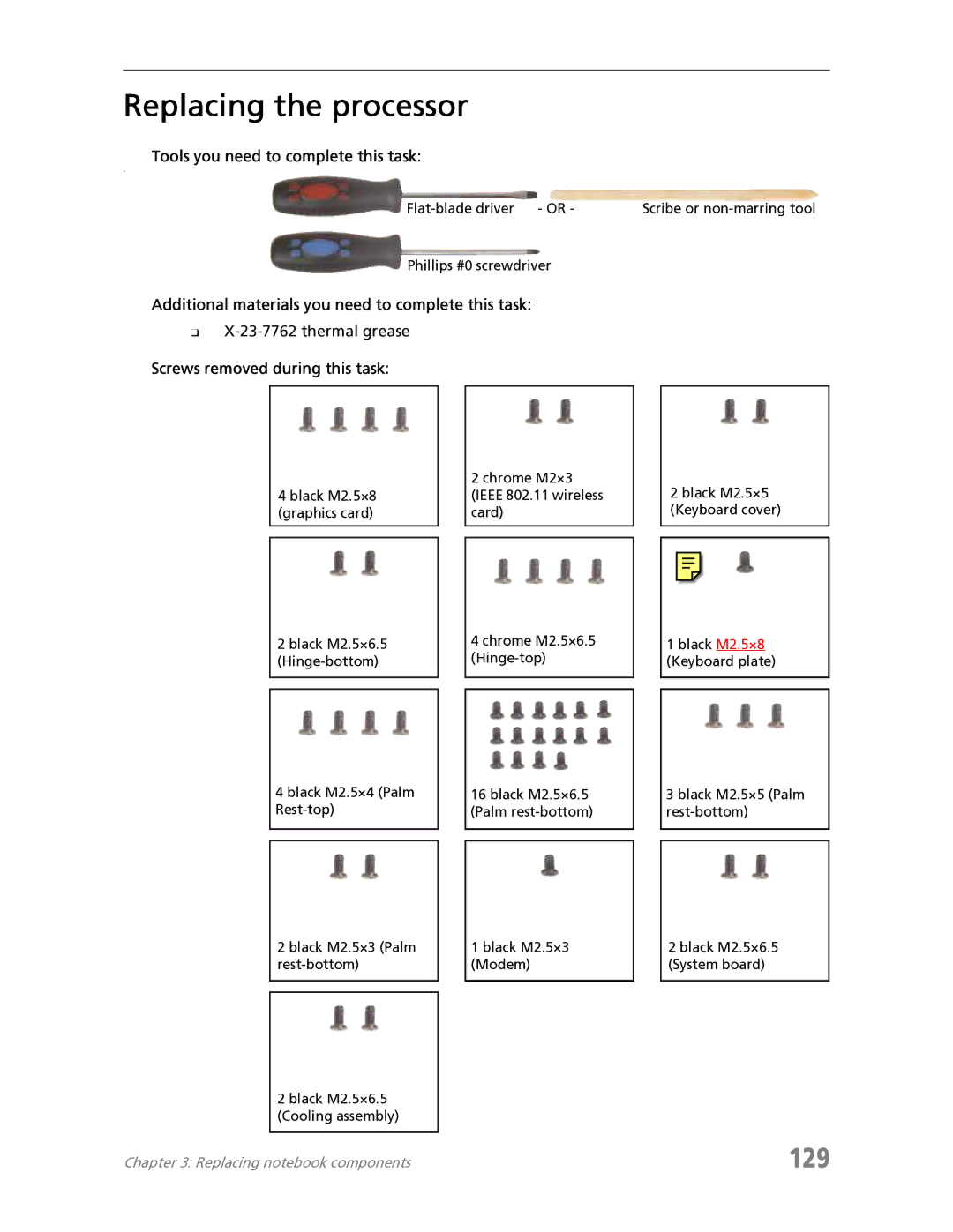 Acer 7730 manual Replacing the processor, 129 