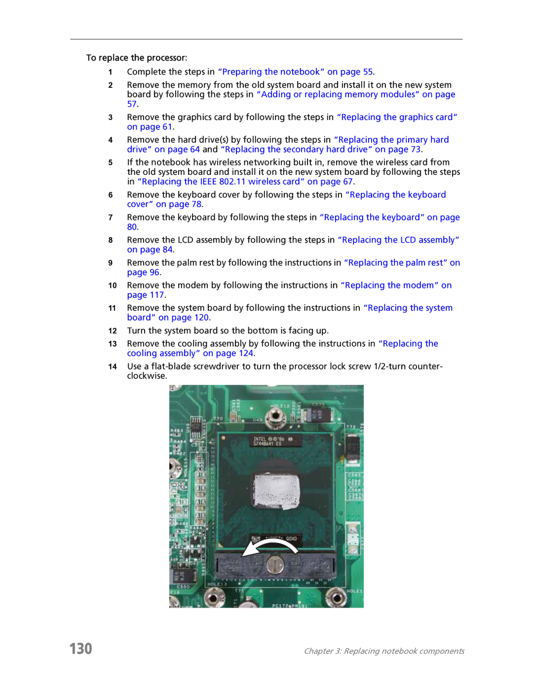 Acer 7730 manual 130, To replace the processor 