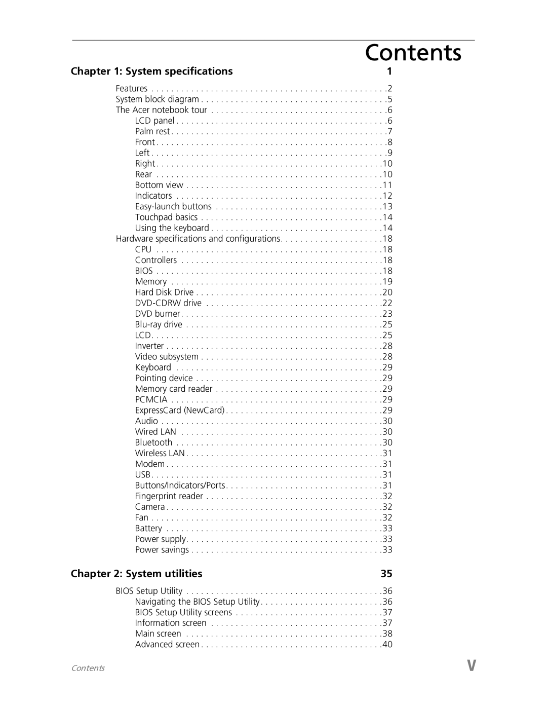 Acer 7730 manual Contents 