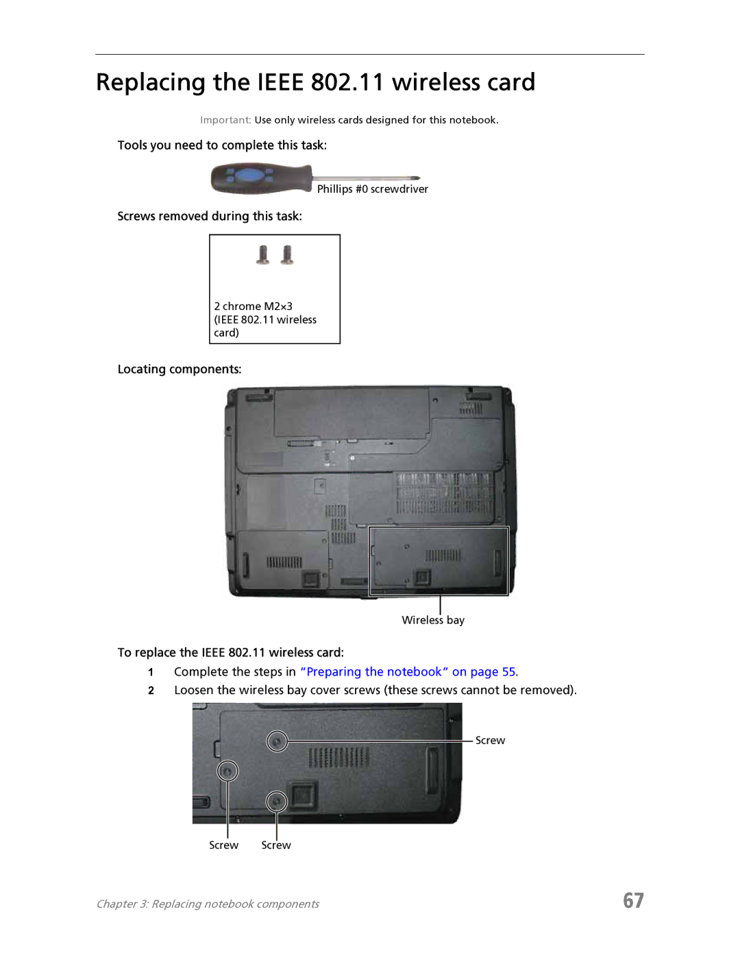 Acer 7730 manual Replacing the Ieee 802.11 wireless card, To replace the Ieee 802.11 wireless card 