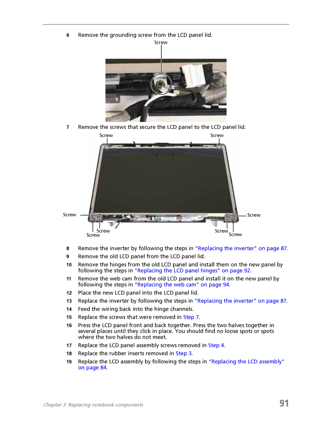 Acer 7730 manual Remove the grounding screw from the LCD panel lid 