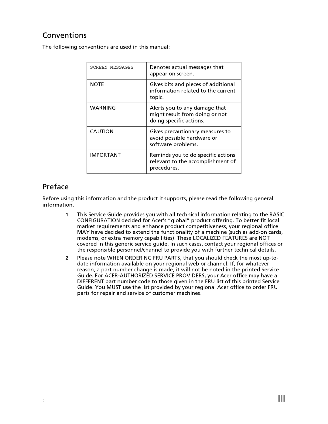 Acer 7730A manual Conventions, Preface 