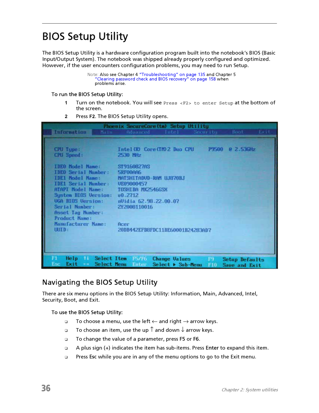 Acer 7730A manual Navigating the Bios Setup Utility, To run the Bios Setup Utility, To use the Bios Setup Utility 