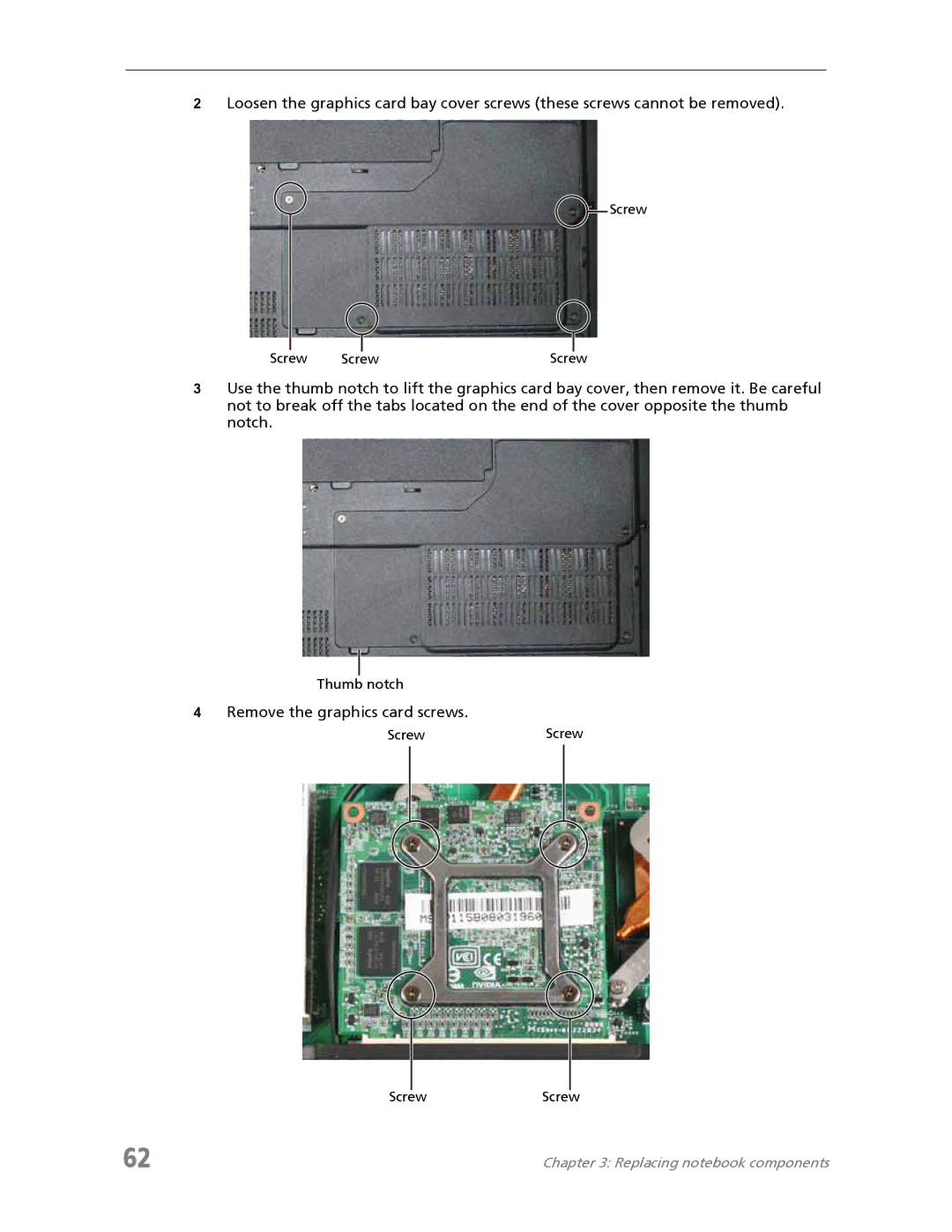 Acer 7730A manual Remove the graphics card screws 