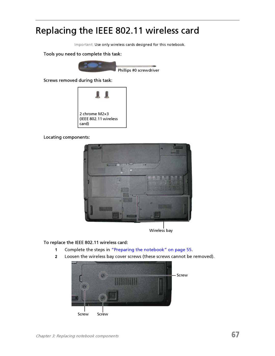 Acer 7730A manual Replacing the Ieee 802.11 wireless card, To replace the Ieee 802.11 wireless card 