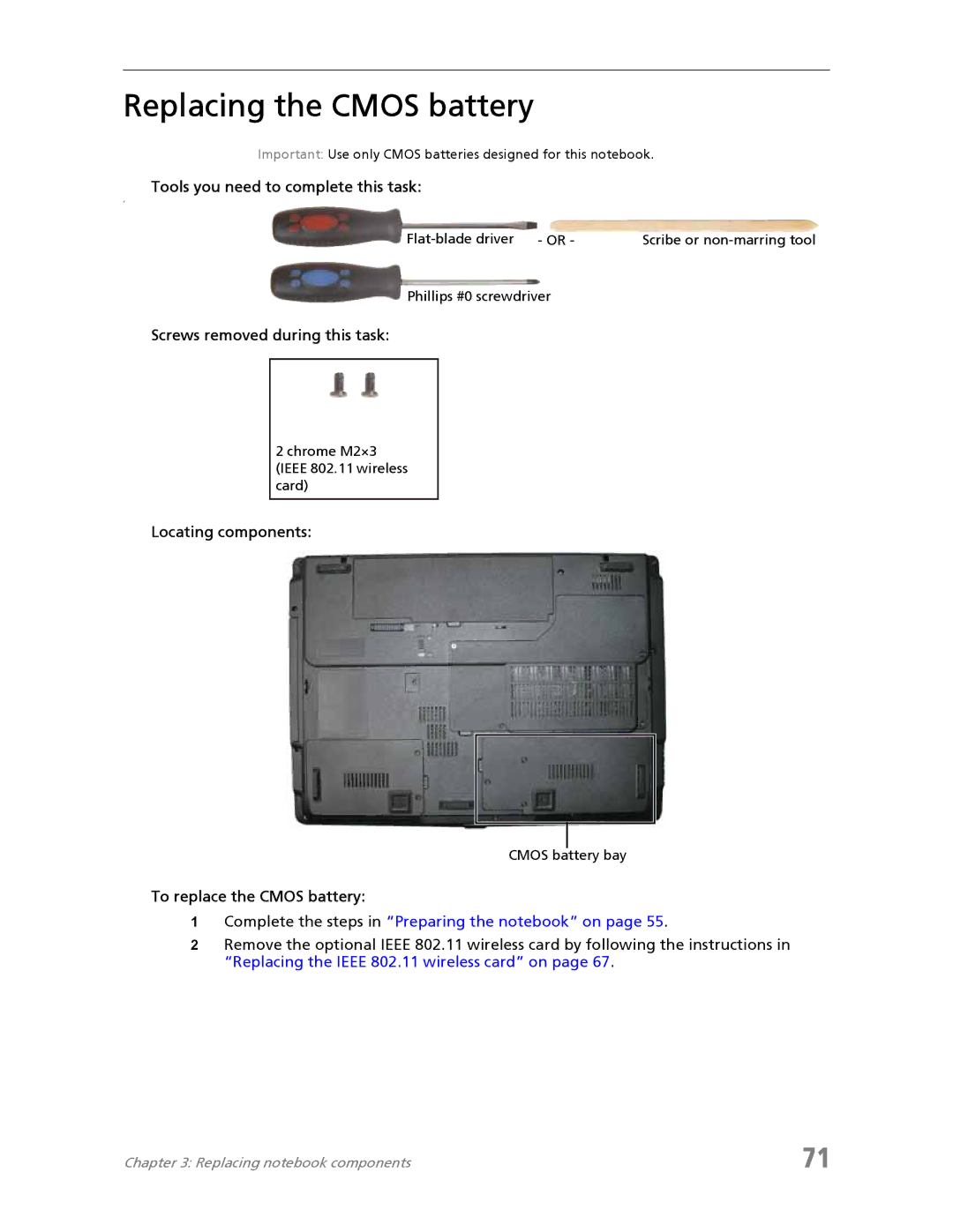 Acer 7730A manual Replacing the Cmos battery, To replace the Cmos battery 