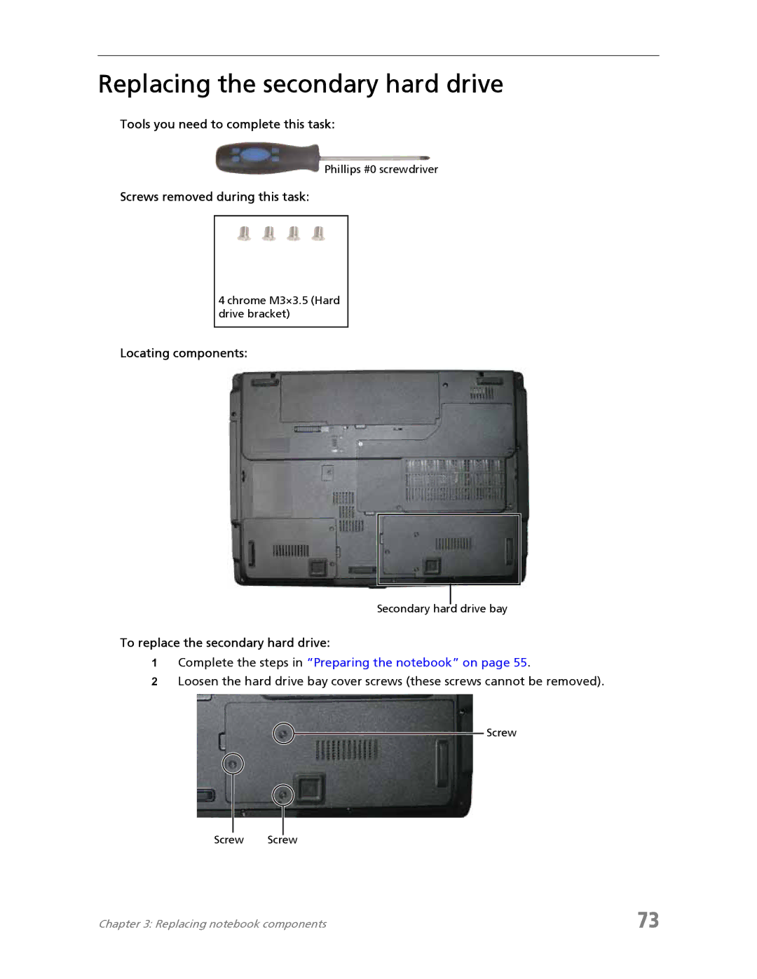 Acer 7730A manual Replacing the secondary hard drive, To replace the secondary hard drive 