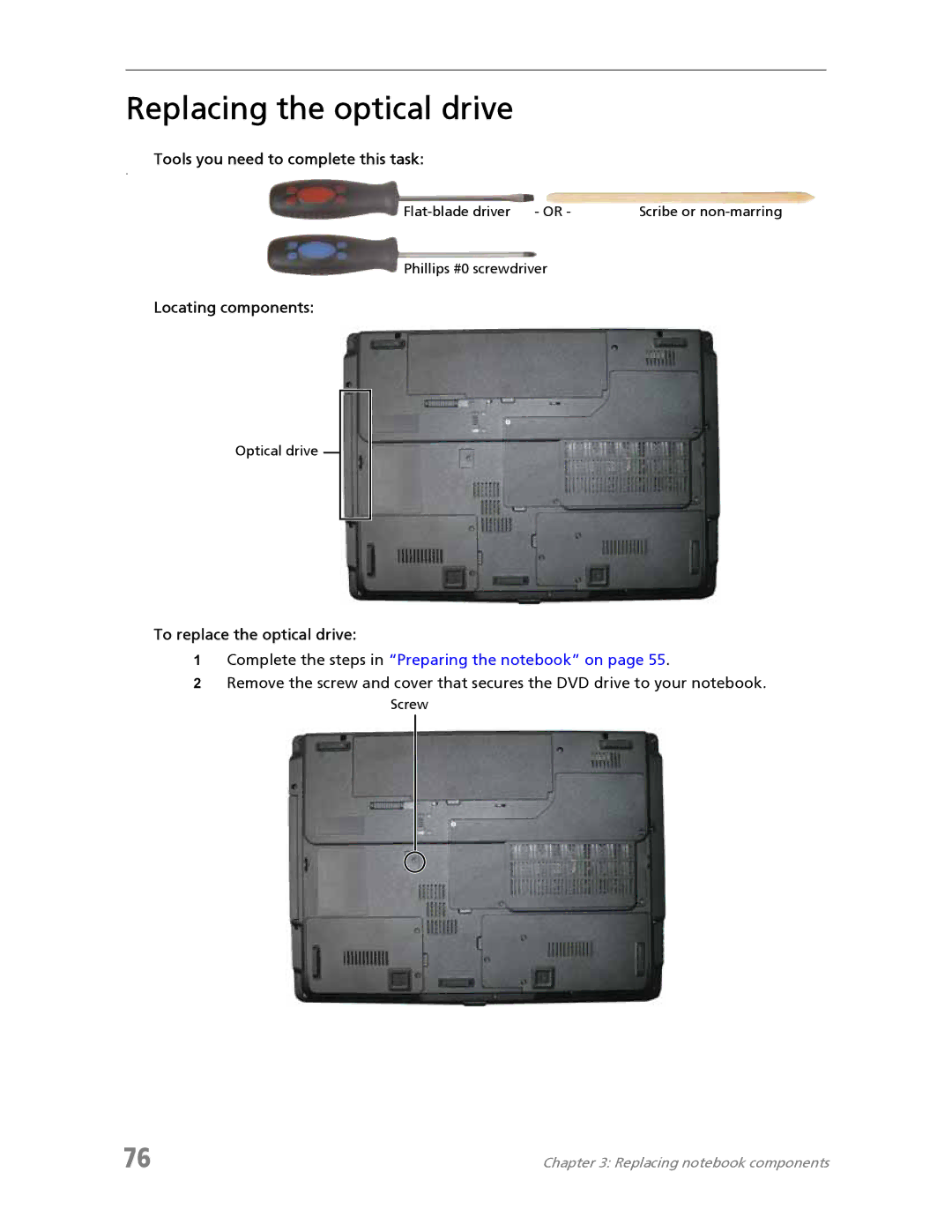 Acer 7730A manual Replacing the optical drive, To replace the optical drive 