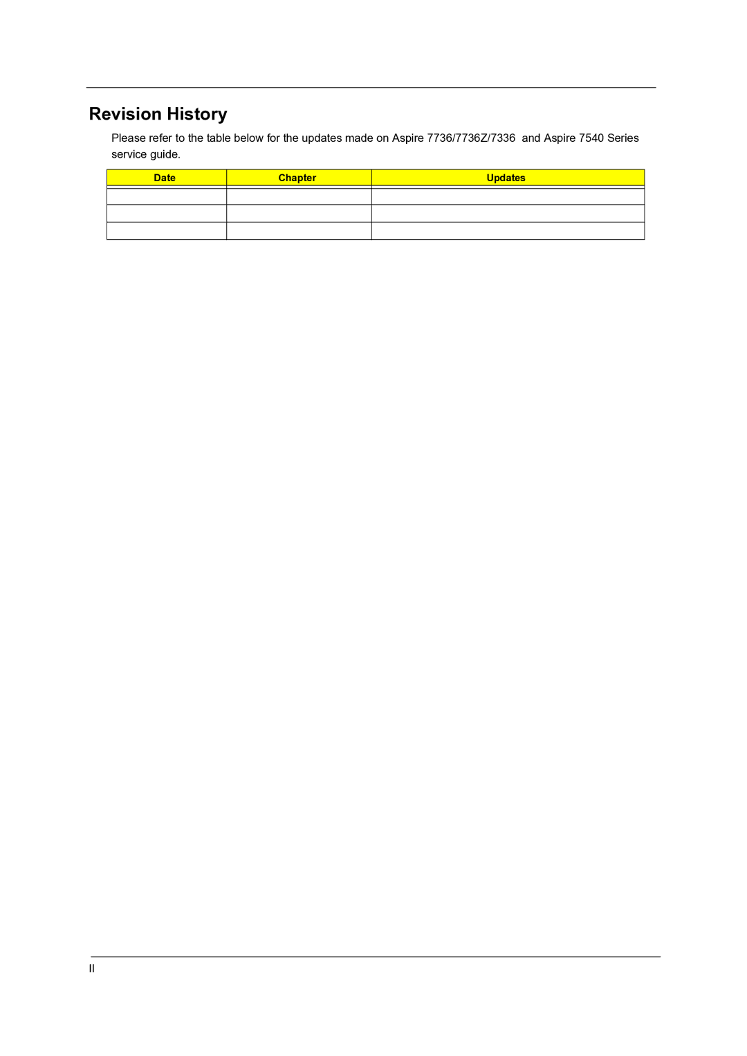 Acer 7736Z, 7540, 7336 manual Revision History 