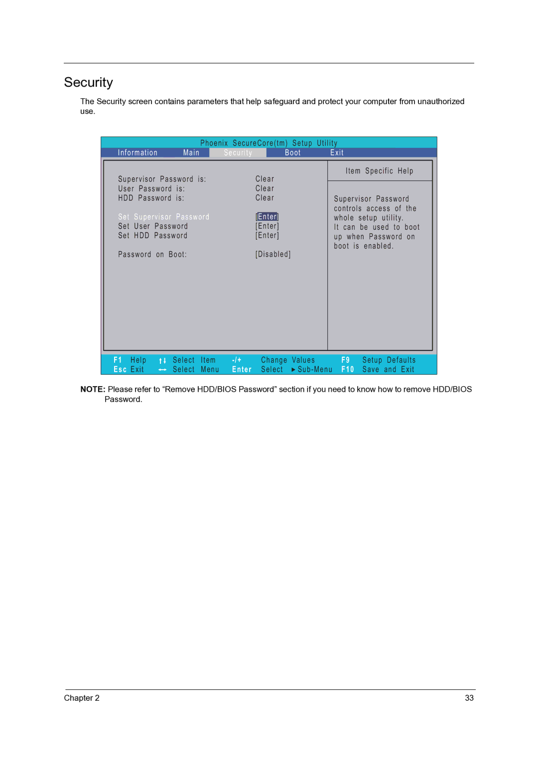 Acer 7540, 7736Z, 7336 manual Security 