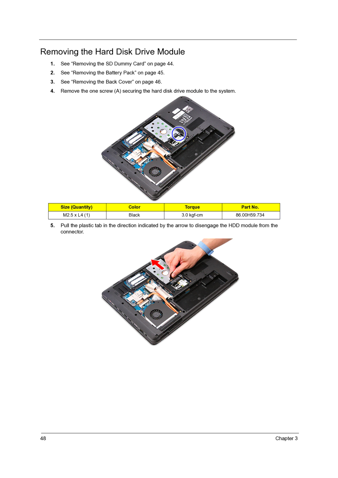 Acer 7540, 7736Z, 7336 manual Removing the Hard Disk Drive Module 